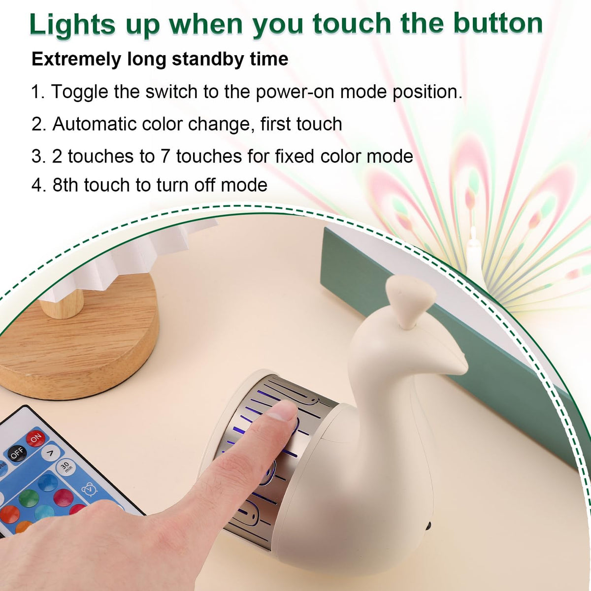 Peacock projection lamp - RGB mood lighting decor - Remote-controlled color-changing light