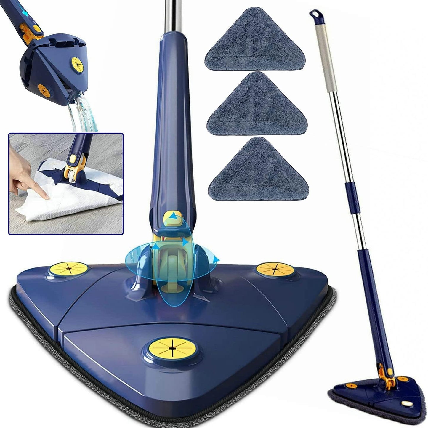 Triangle Extendable Cleaning Mop - 360° Rotatable Squeeze Mop