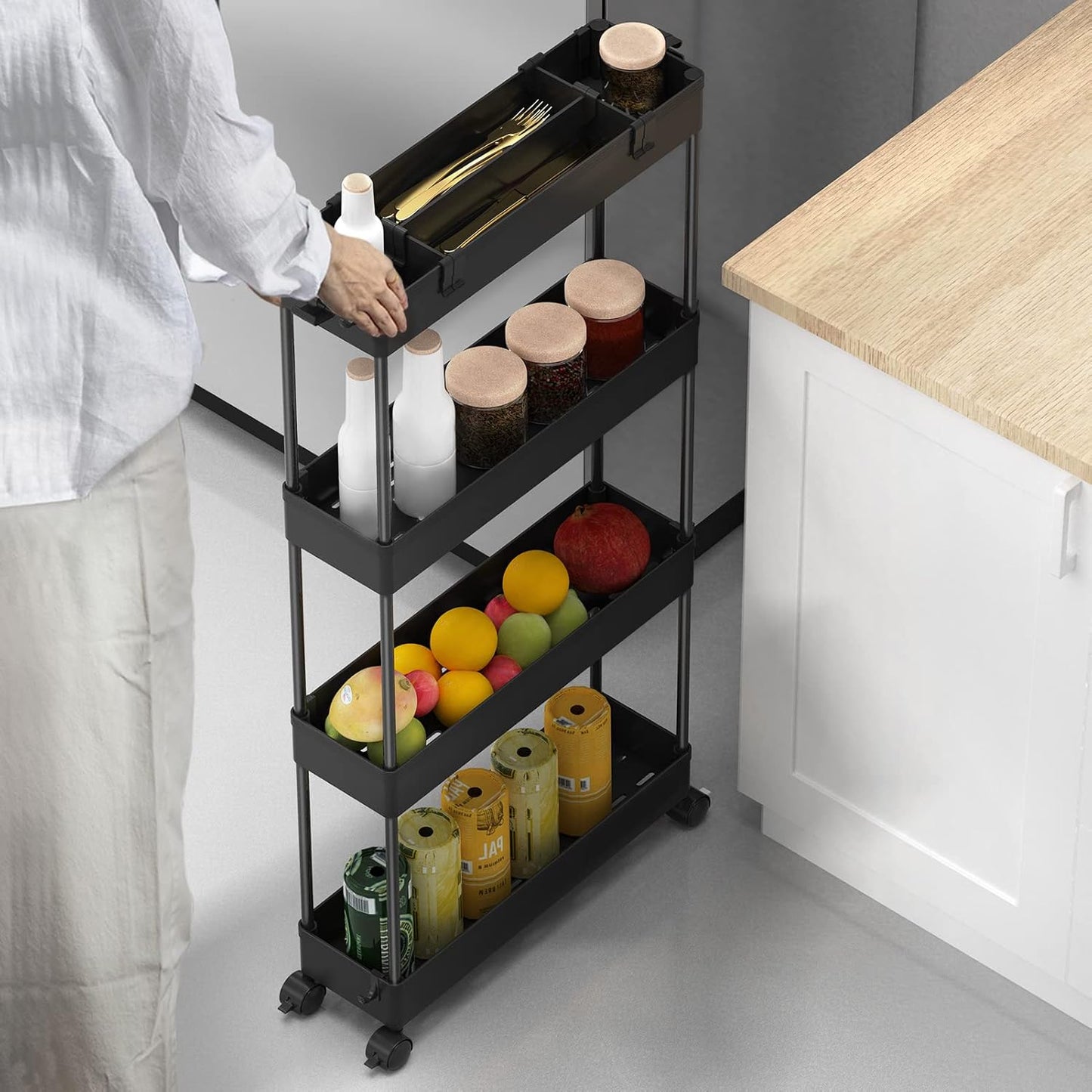 4 Tier Slim Storage Trolly with Wheels