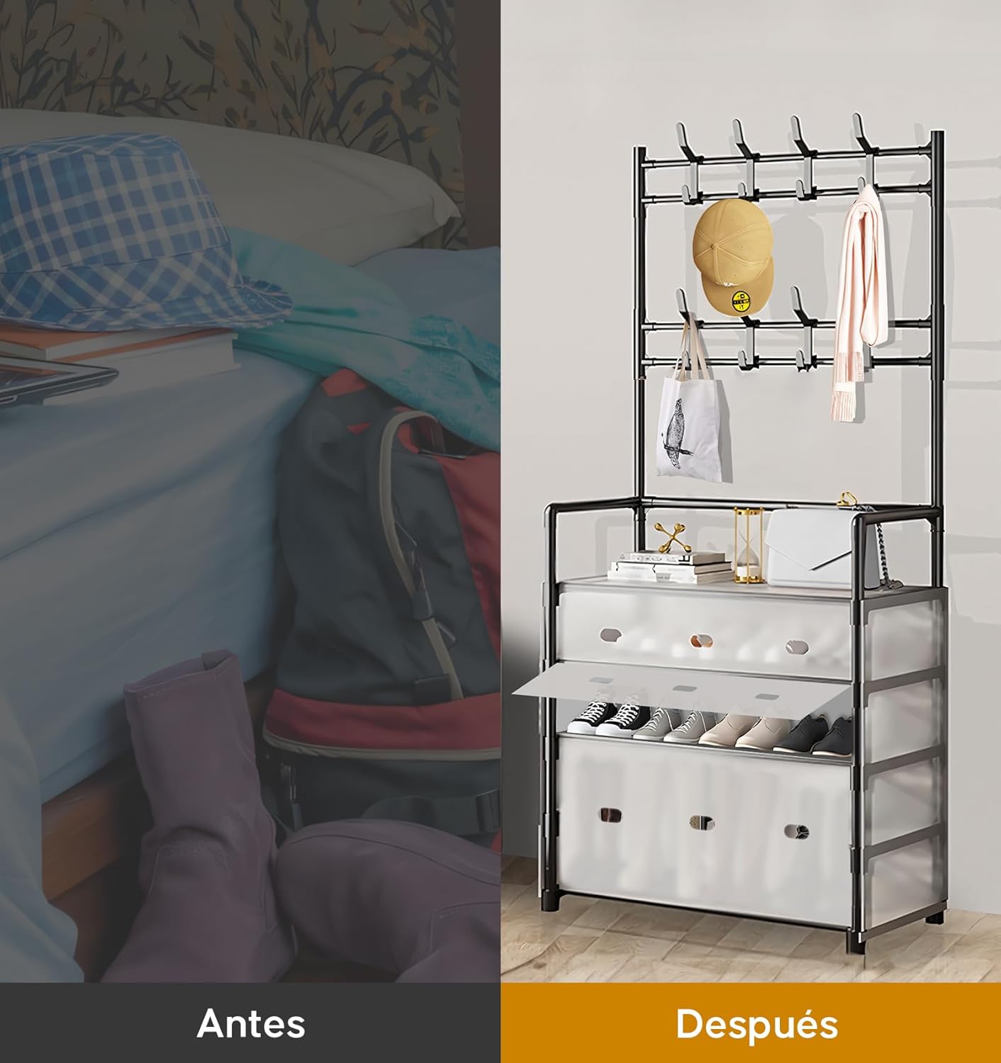 Dust Proof Coat & Shoe Rack with Hooks
