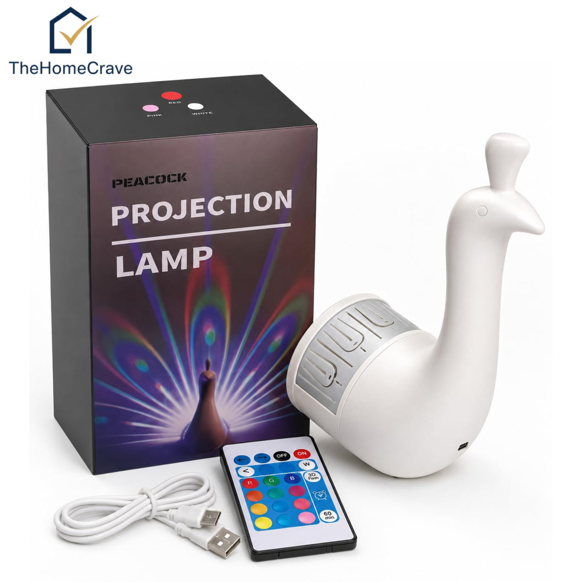 Peacock projection lamp - RGB mood lighting decor - Remote-controlled color-changing light