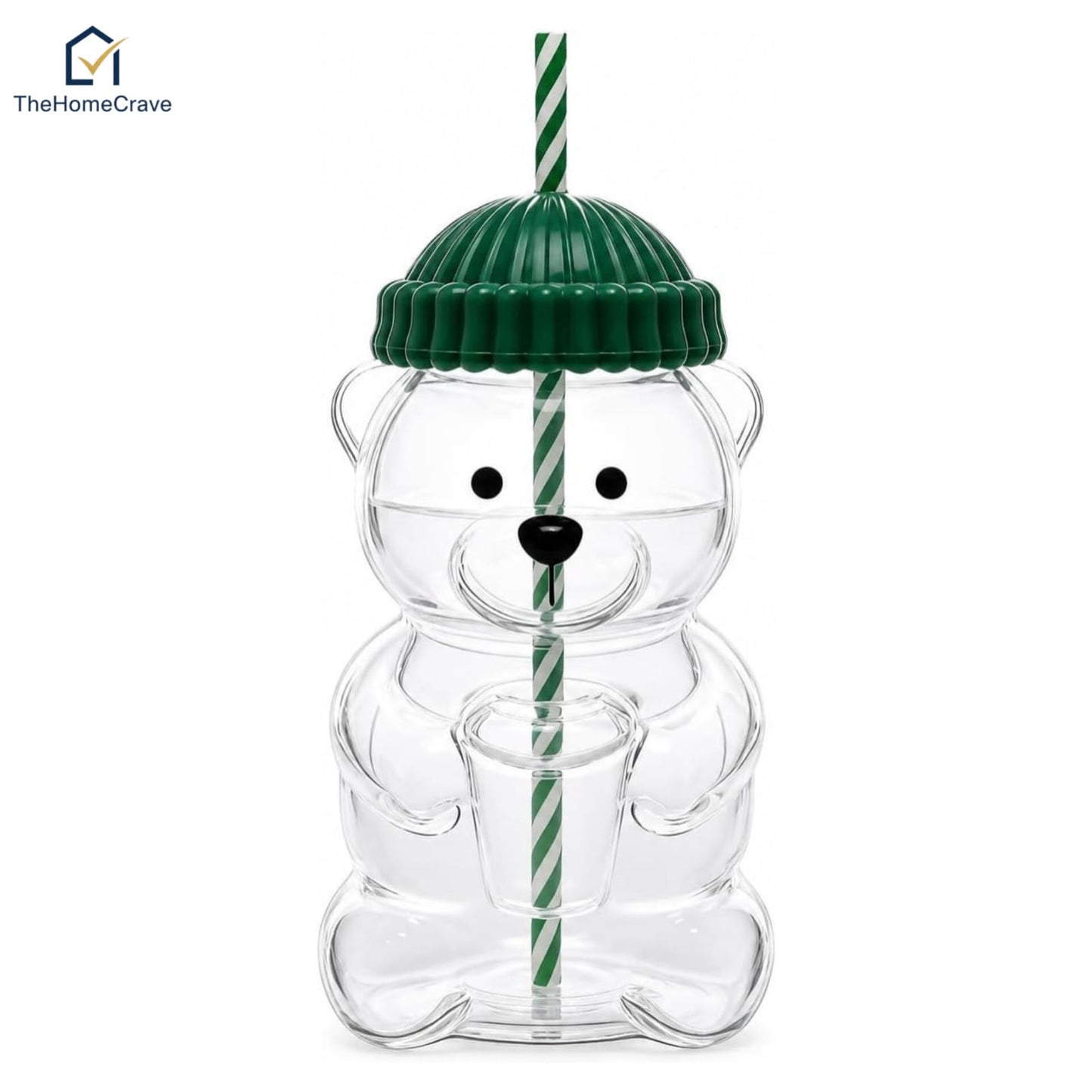 Cute Bear Glass Cup with Straw & Lid