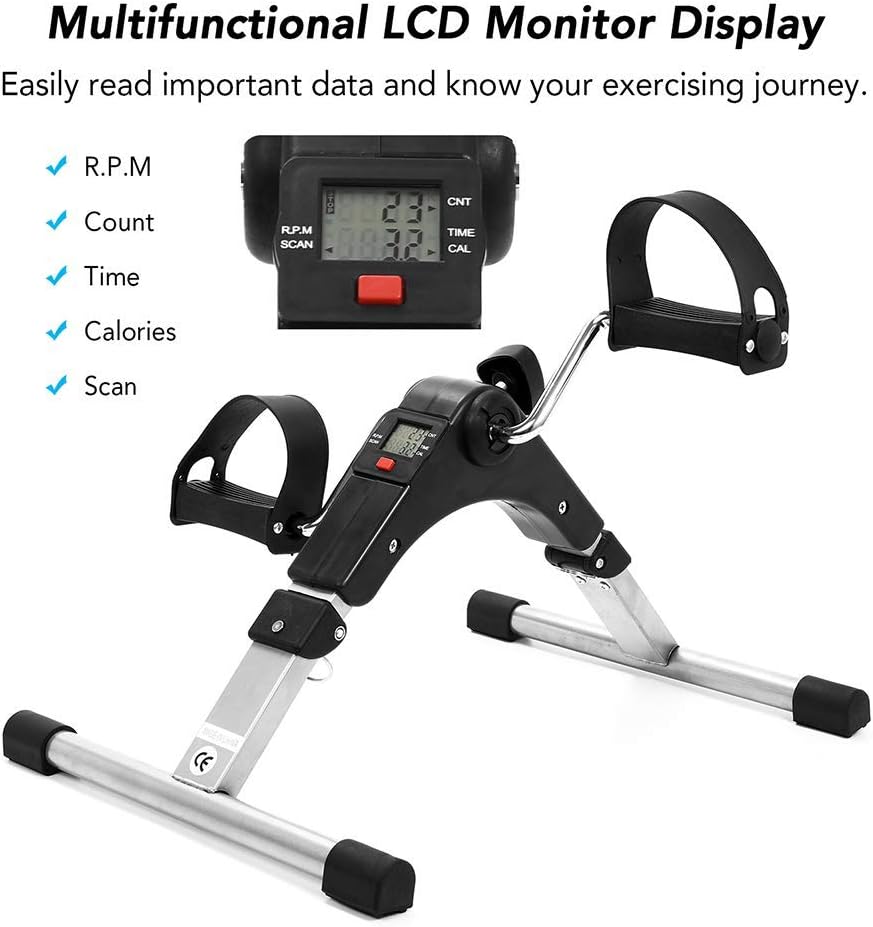 Mini Exercise Bike - Pedal Exerciser - LCD Display Cycle - Arm & Leg Trainer - Adjustable Resistance