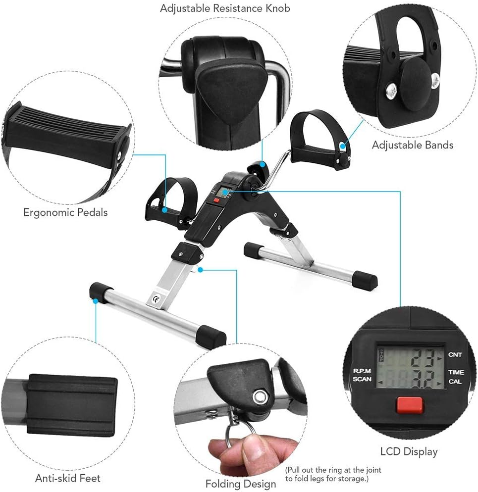 Mini Exercise Bike - Pedal Exerciser - LCD Display Cycle - Arm & Leg Trainer - Adjustable Resistance