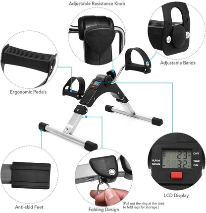 Mini Exercise Bike - Pedal Exerciser - LCD Display Cycle - Arm & Leg Trainer - Adjustable Resistance