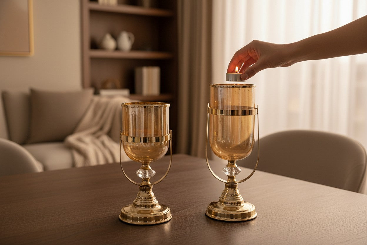 Crystal Glow Metallic Glass Candle Stand