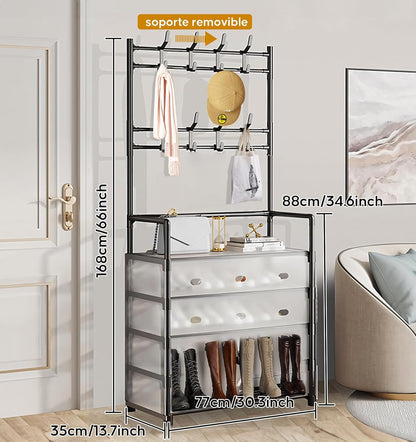 Dust Proof Coat & Shoe Rack with Hooks