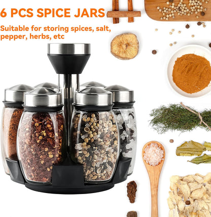 Revolving Spice Rack Set with Six Glass Jars.